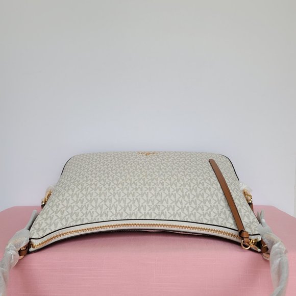 MICHAEL KORS Laney Hobo Signature Logo Shoulder Bag- Vanilla/Acorn Color⭐ - Picture 8 of 16